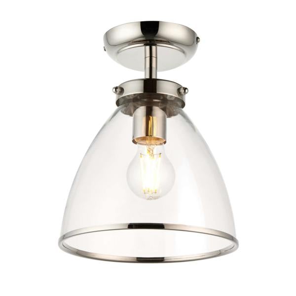 Pagazzi Lighting Brunswick Satin Nickel and Clear Glass Semi-Flush Ceiling Light