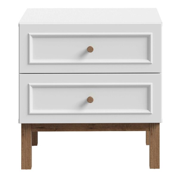 Wyld Haus Thistledown 2 Drawer Bedside Chest Light Grey and Natural Oak Wood