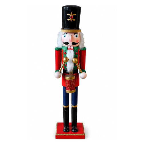 Large Christmas Nutcracker Figure, 50cm Tall Traditional Design in Red Coat and Black Hat, Indoor Festive Decoration Focal Point