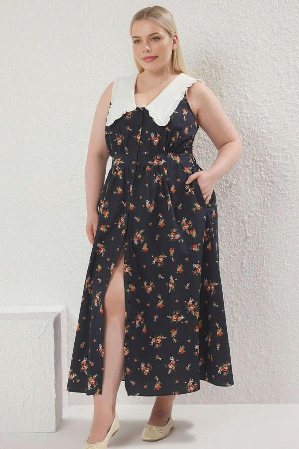 WOVCOR Floral Poplin 100% Cotton Midi Woven Plus Size Dress