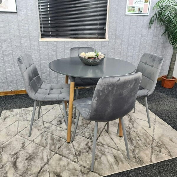 Kosy Koala Dining Table And 4 Chairs Grey Round Table With 4 Grey Plastic Chairs Dining Room Furniture - Grey - Table + 4 grey rocco chairs