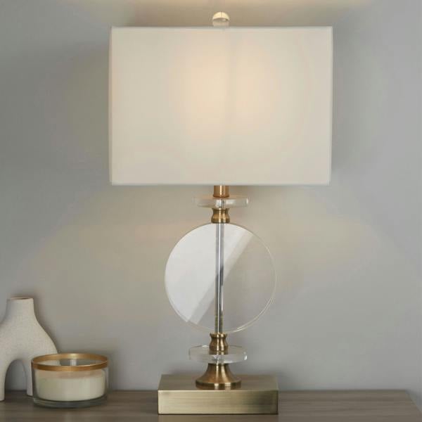 Contemporary Gold Base Table Lamp with Decorative Clear Disc