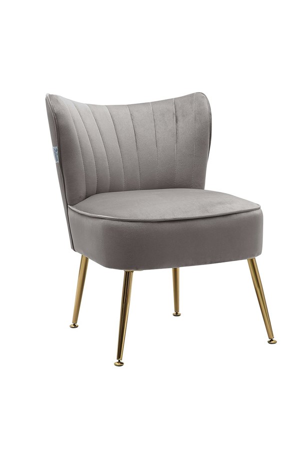 Living and Home Grey Velvet Armless Wingback Accent Chair with Gold Metal Legs