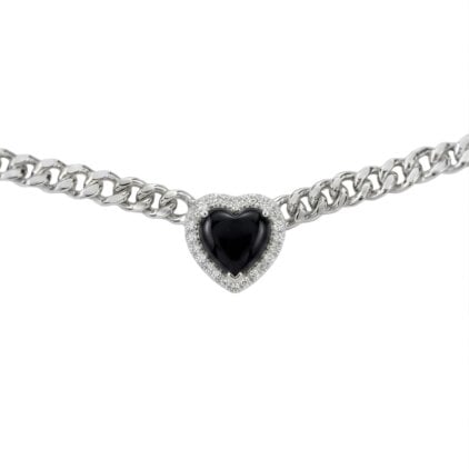 BLOOMTINE Loves Frequency™ Silver Heart Necklace with Black Onyx