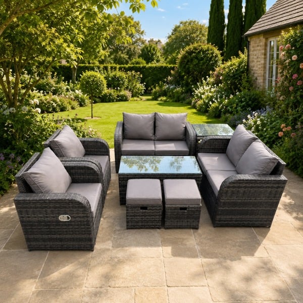 Fimous 8 Piece Rattan Garden Furniture Set Outdoor Patio Sofa, Table and Chairs Garden Table Ideal for Pool Side, Balcony, Outdoor & indoor Patio Set