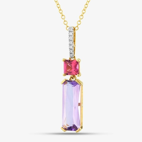 T. H. Baker 18ct Yellow Gold Multi Cut Amethyst & Topaz & 0.06ct Diamond Pendant Necklace LG320/PA(PTO/AM)