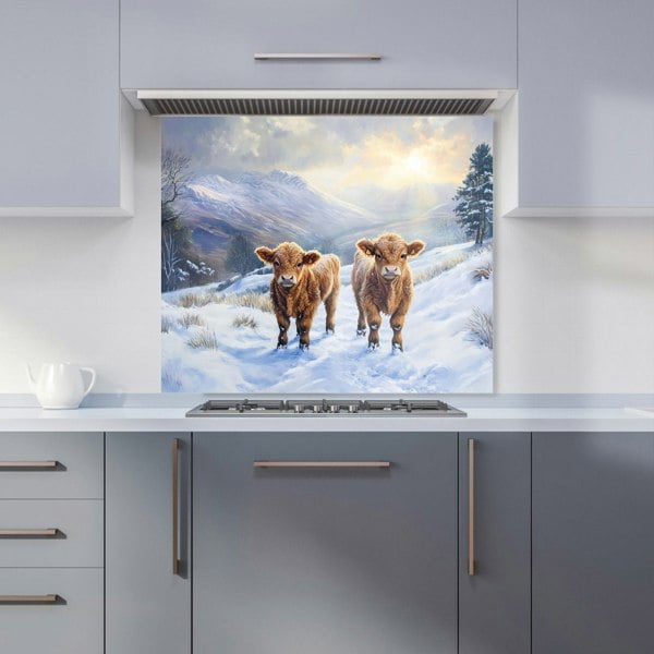 Warren Reed - Designer Duo Of Baby Highland Cows Kitchen Splashback