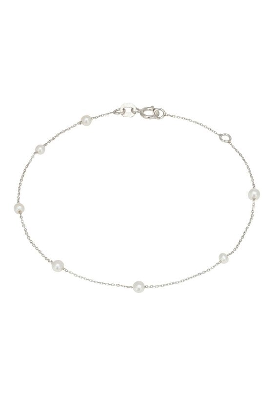 Latelita Solid 14k White Gold Natural Spaced Pearl Bracelet