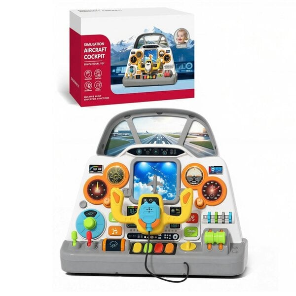 deAO Aircraft Cockpit Simulation Toy with Steering Wheel & Headset for Kids 3+