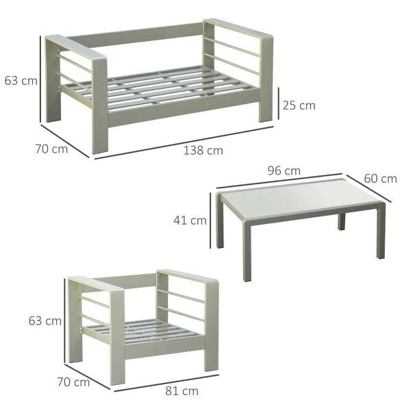 4 Pieces Outdoor Garden Furniture Set, Aluminium Frame Furniture w/ Thick Padded Cushiones Champagne Gold
