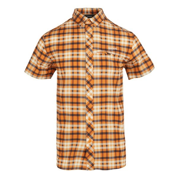 Regatta Mens Checked Packaway Travel Shirt - Persimmon