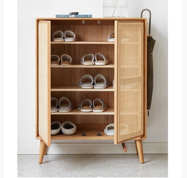 Hans Rattan Shoe Storage Cabinet, Oak with corner cabinets bathroom furniture