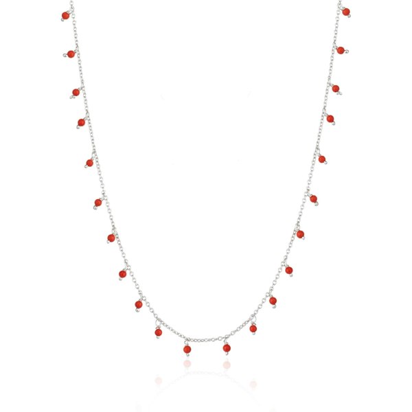 Spero London Red Coral Beaded Sterling Silver Chain Necklace