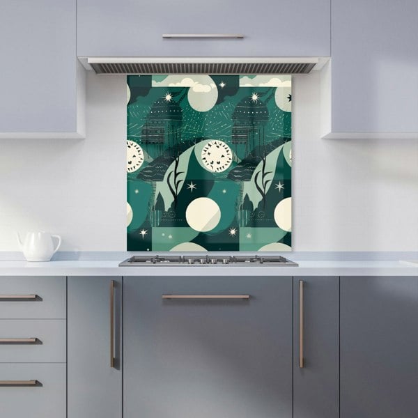 Warren Reed - Designer Abstact Green Cream Moon and Stars Kitchen Splashback