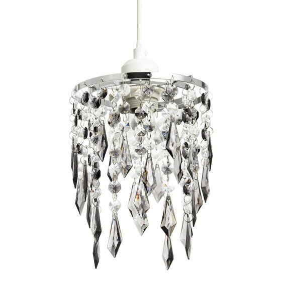 Happy Homewares Modern Waterfall Pendant Shade with Clear and Smoked Acrylic Drops