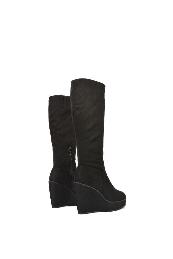 XY LONDON Knee High Wedge Heel Boots With Platforms