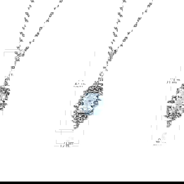 Gemondo Art Deco Style Cushion Blue Topaz & Marcasite Pendant Necklace in Sterling Silver