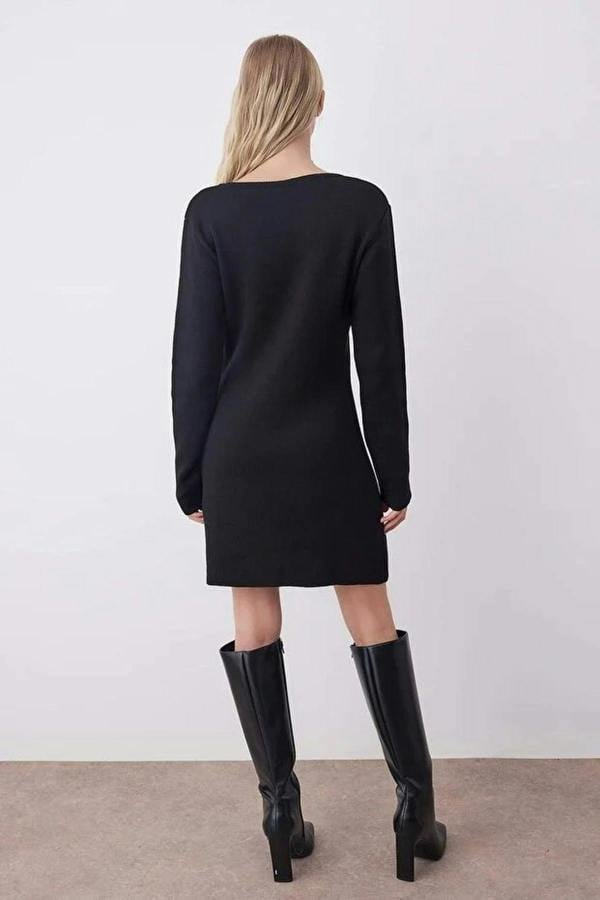 WOVCOR Mini A-Line Knit Dress with Tie Detail