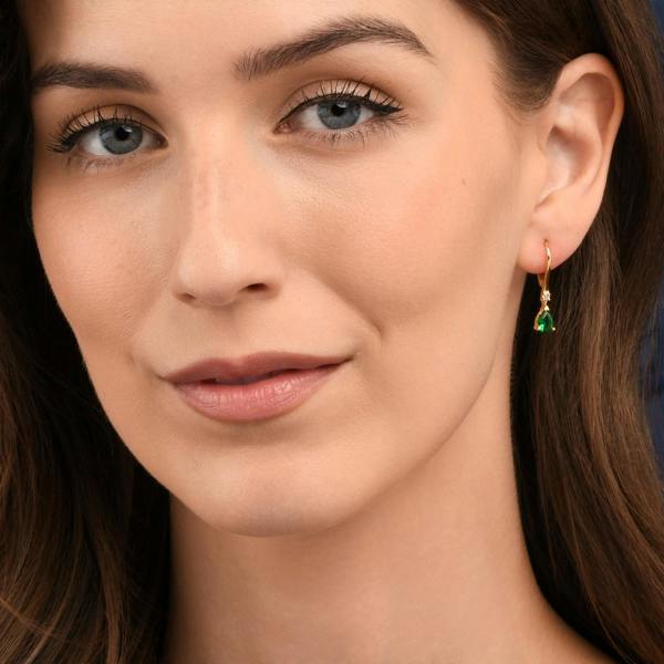 namana Gold Plated Sterling Silver Green Pear Drop Cubic Zirconia Leverback Dangle Earrings