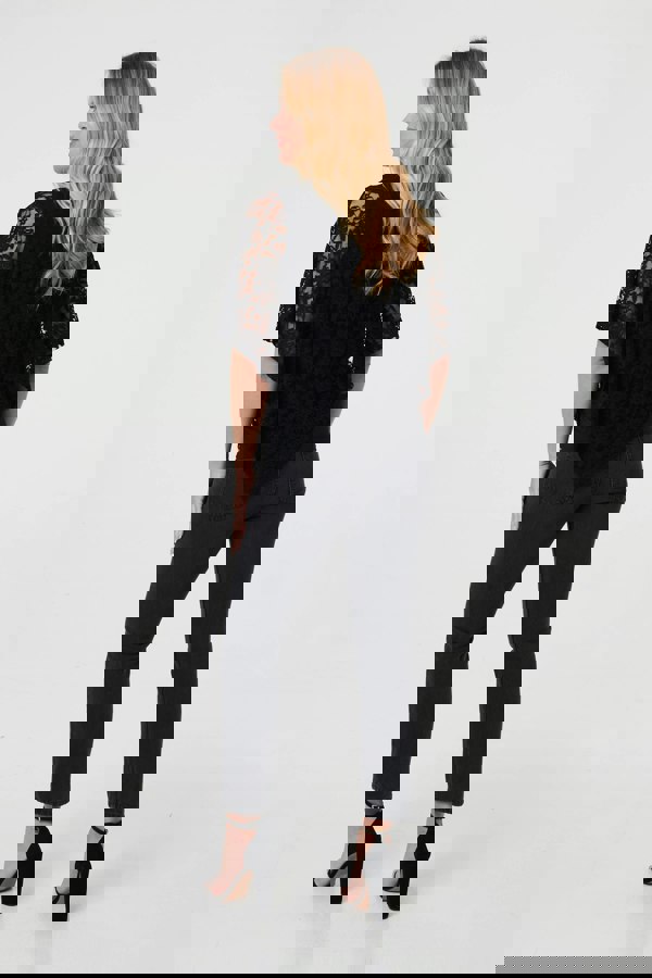 Black | Floral Lace Asymmetric Layered Top
