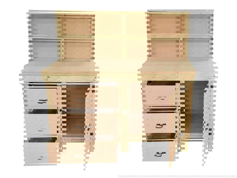 Wooden MDF Top Workbench – Sturdy tool cabinet with a lockable cupboard and back panel for added support. Ideal for garages, workshops, and studios