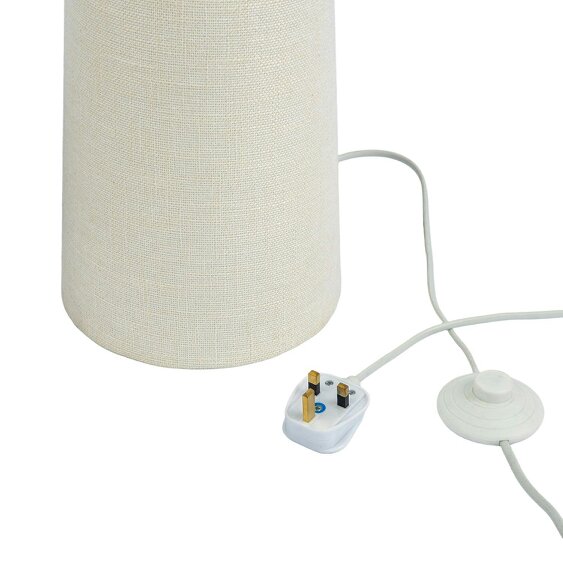Happy Homewares Modern Soft Cream Linen Fabric Floor Lamp with Drum Shade and Base