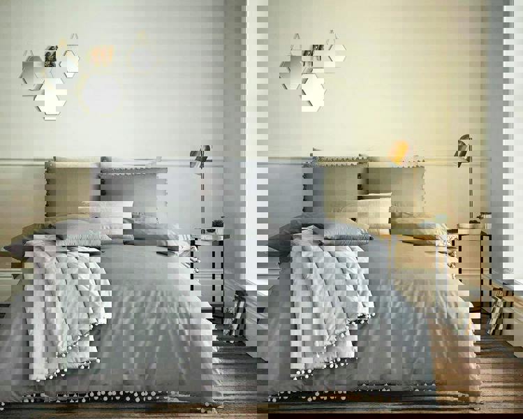 Smart Living Pom Pom Duvet Cover and Pillowcase Set - Charcoal