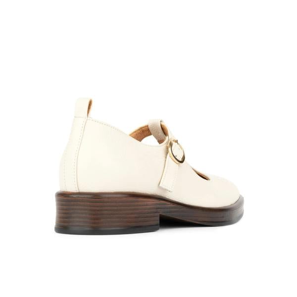 Embassy London Bloom - Cream - Women's Textured Leather T-Bar Shoe with Brogue Detail