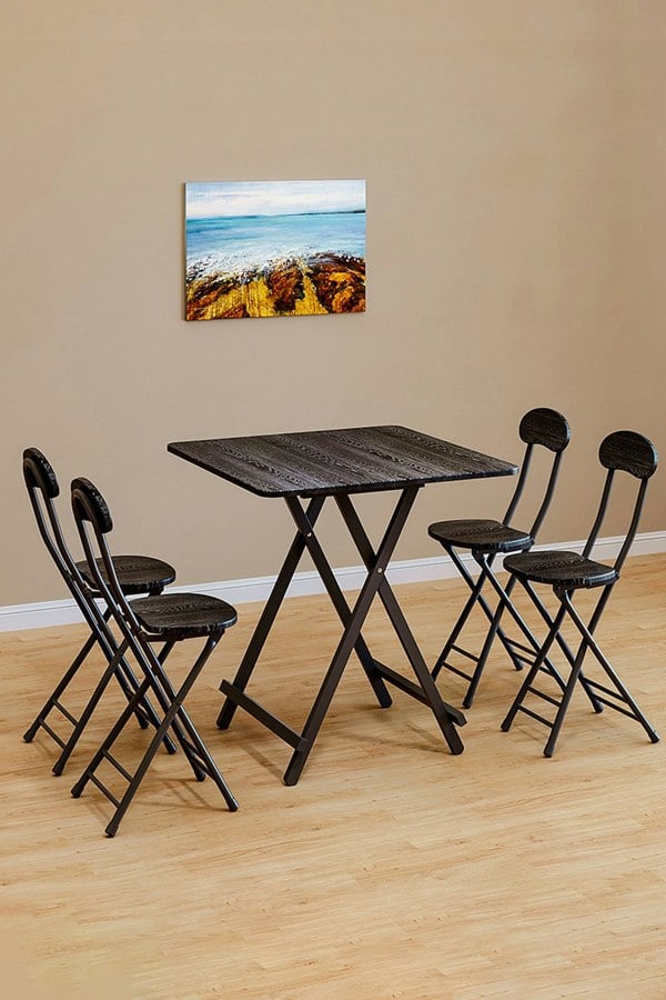 Living and Home 5pcs Folding Table and 4 Chairs Set Indoor Outdoor Bistro Kitchen Dining Set Furniture