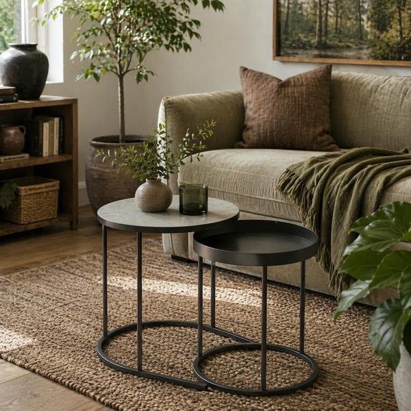 Wyld Haus Midoli Set of 2 Metal And Wood Grey Industrial Nesting Tables