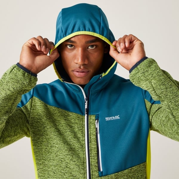 Regatta Mens Cadford VI Marl Hooded Fleece Jacket - Piquant Green / Moroccan Blue