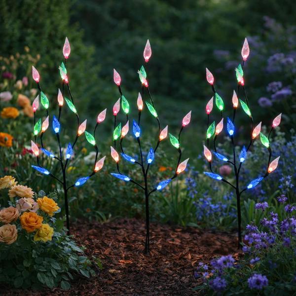 Gardenwize Pack of 3 Multi-Coloured LED Solar Tree Lights – Outdoor Garden Stake Lights