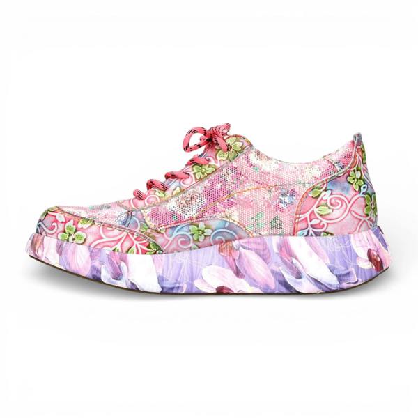 Laura Vita Nikito 62 - Women's Pink Floral Leather Platform Sneakers