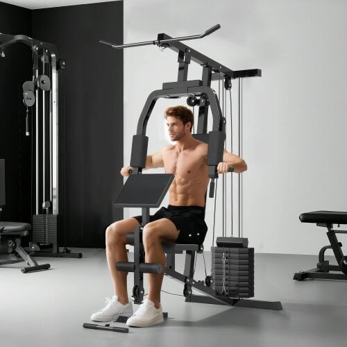 HOMCOM Multi Gym Machine, 45KG Weight Stack, Chest Press & Leg Developer, Black