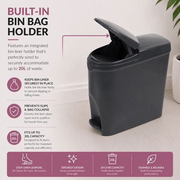 ProWashroom Sanitary Bin 20L Slimline Washrooms Toilets Hygienic Disposal Pedal Container Bins for Female Ladies And Baby Hygiene Products x4