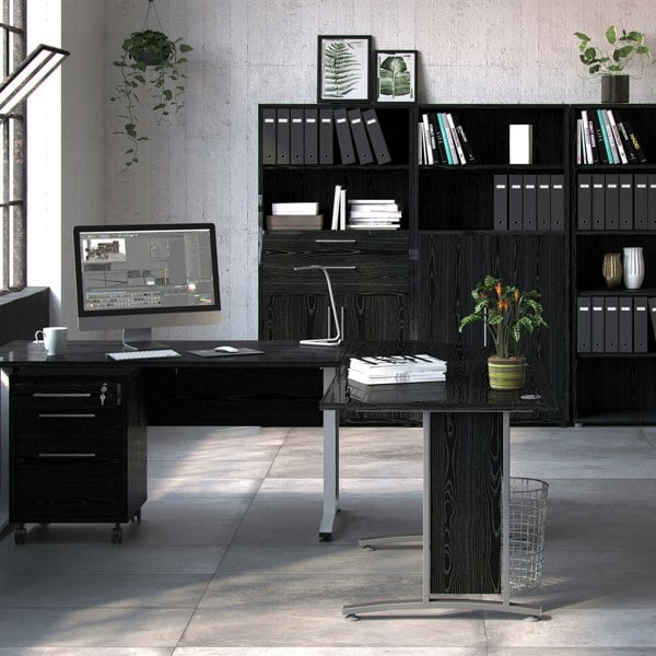 Furniture To Go Prima Bookcase 3 Shelves with 2 Doors in Black Woodgrain