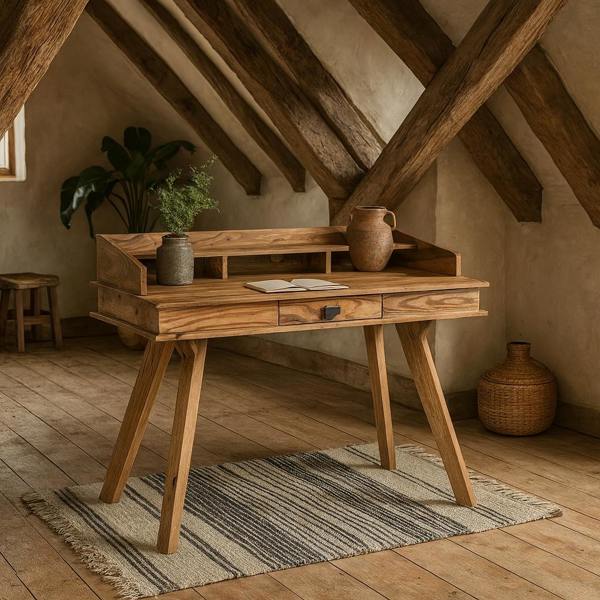 Wyld Haus New York Sheesham Wood Study Desk 1 Drawer 1 Top Shelf