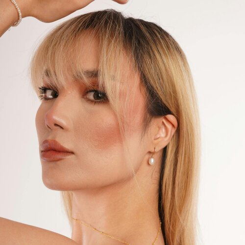 Spero London 9ct Solid Gold Semi - Hoop Pearl Stud Earrings
