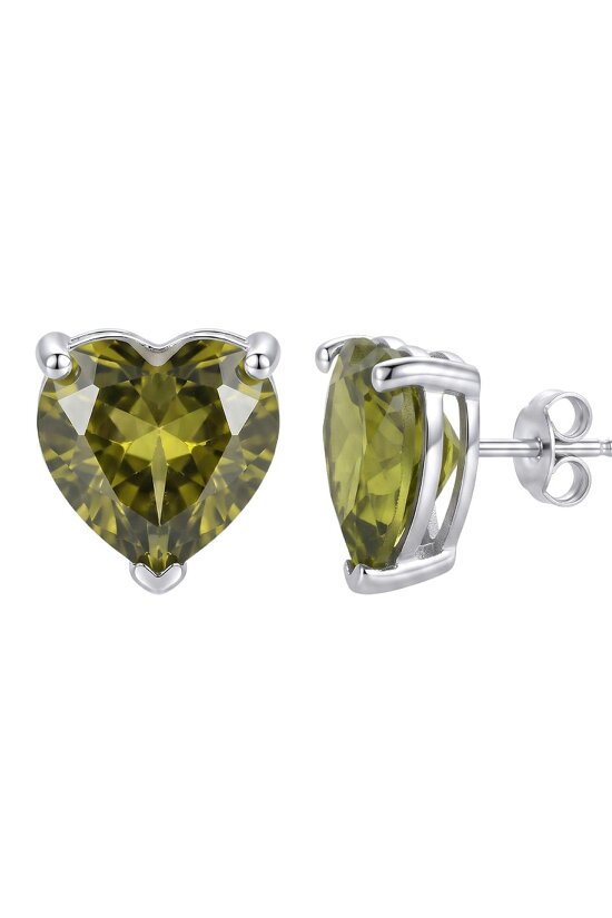 Latelita Amore Heart Peridot Stud Earrings Silver