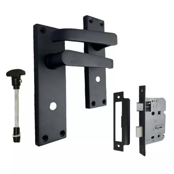 EDH Door Hardware Victorian Straight Matt Black Bathroom Interior Door Handles+Bathroom SASH Lock2