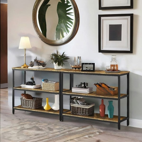 Rafaelo Mobilia 3 Tier Console Table For Hallway Rustic Brown