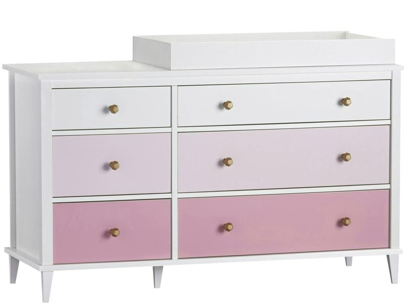 Dorel Home Poppy 6 DRW Dresser with Changer White/Pink