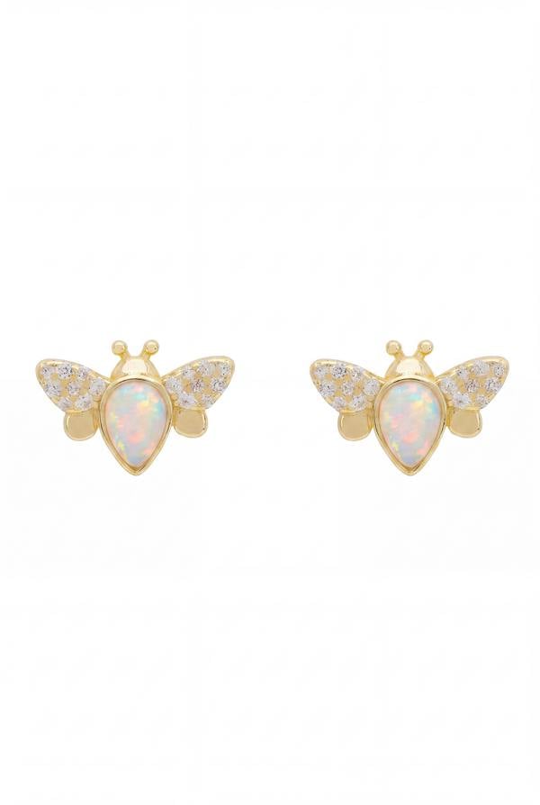 Latelita Busy Bee White Opal Stud Earrings Gold