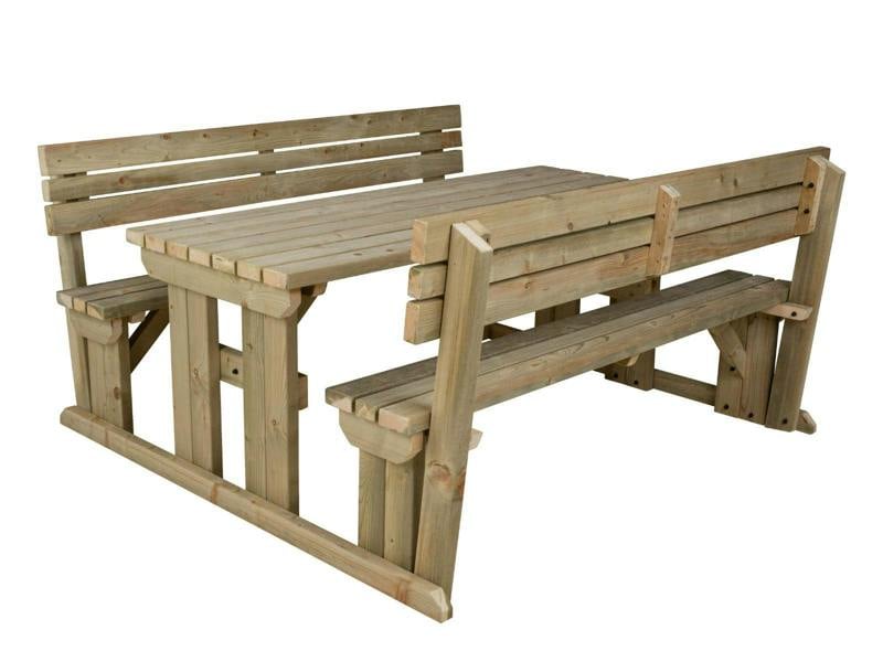 Alders Picnic Table and Benches Set with Backrest – Wooden Outdoor Dining Set for Gardens and Patios