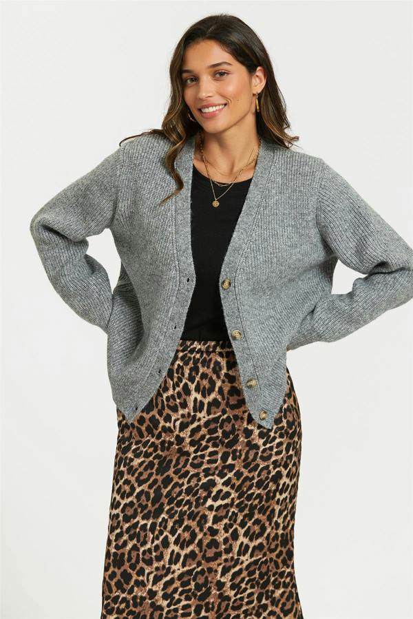 FS Collection Little Heart Embroidery Cardigan Top In Grey