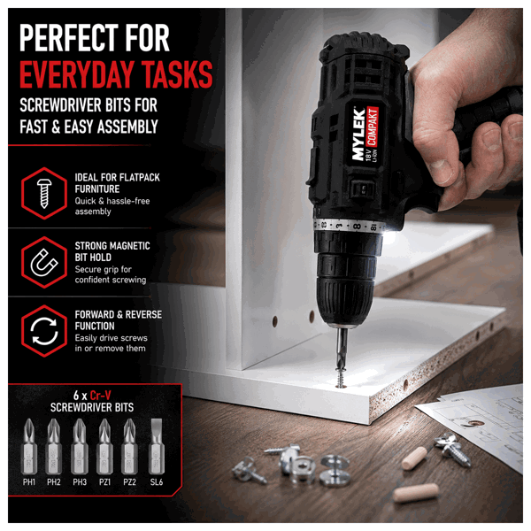 Mylek 18V Cordless Li-ion Drill And 13 Piece Accessory Set