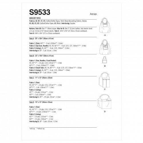 Simplicity Sewing Pattern 9533, Bags OS (One Size Only) - Intermediate