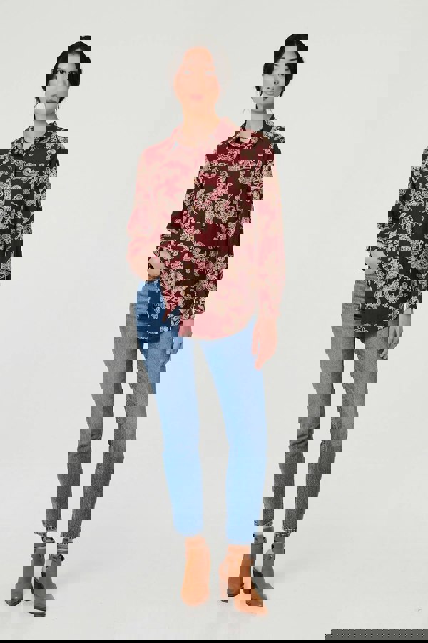 Burgundy | Floral Embroidered Long Sleeve Blouse
