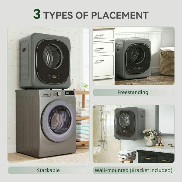 4kg Vented Tumble Dryer with 5 Drying Mode, 800W Compact Freestanding Front Tumble Dryer, Grey