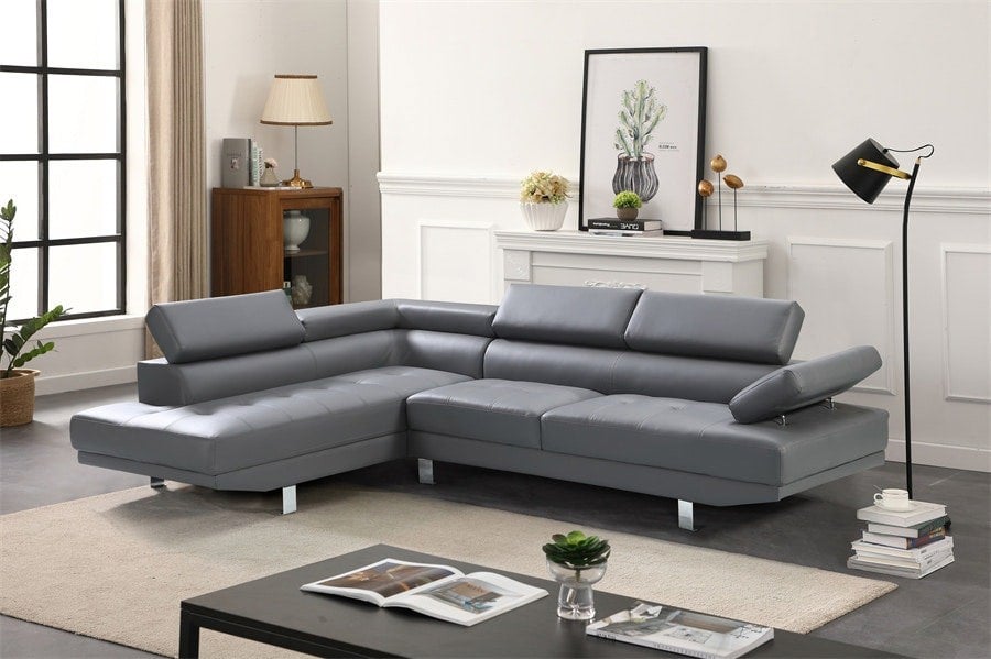 SQUAREBOXX Fidenza Leather Corner Sofa in Grey